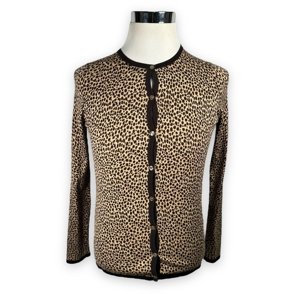 Saks Fifth Avenue Real Clothes Cardigan Women’s XS Animal Print Beige Silk Blend - Picture 1 of 9